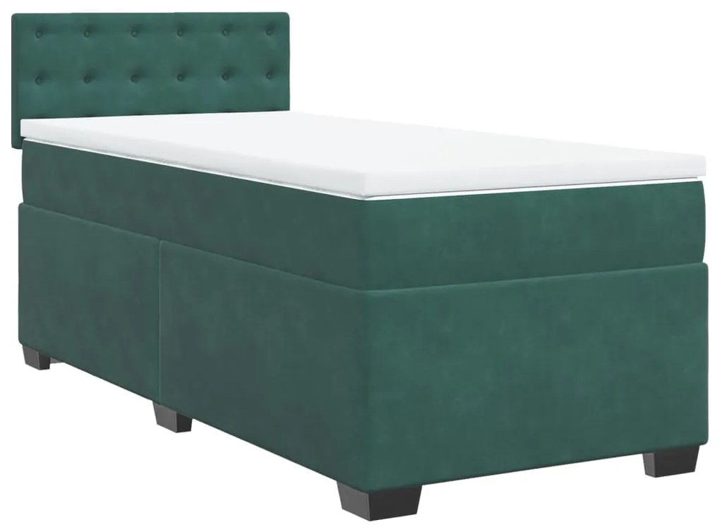 3286213 vidaXL Pat box spring cu saltea, verde închis, 90x200 cm, catifea