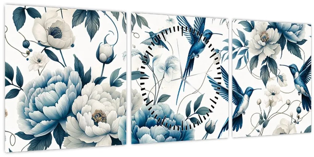 Tablou - Colibri cu flori (cu ceas) (90x30 cm)