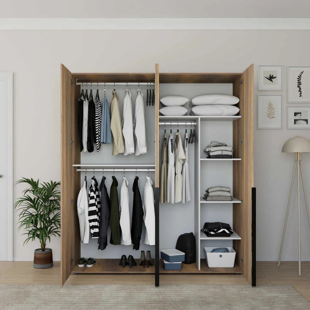 Dulap Haine Adore Oryana cu 4 usi cu rafturi si umerasi, 180 x 210 x 62 cm