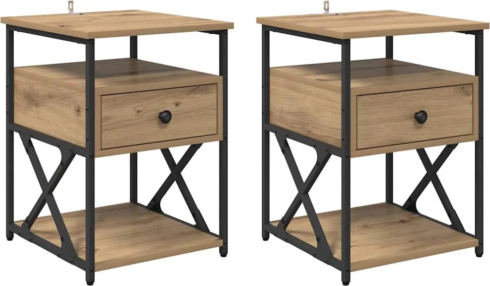 vidaXL Dulap de noapte 2 pcs Stejar Artizanal 40 x 42 x 55 cm