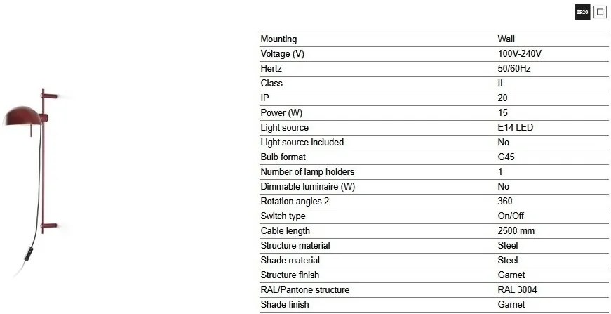 Aplica de perete mobila directionabila MATILDA burgandy