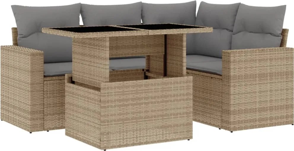 vidaXL Set canapele de grădină cu perne, 5 piese, bej, poliratan