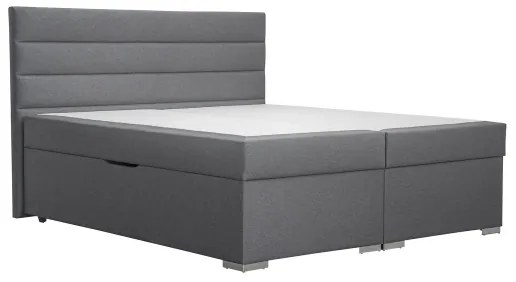 Pat tapițat NEW BOLERO 180x200 cm, gri, cu spațiu de depozitare și saltele cu topper