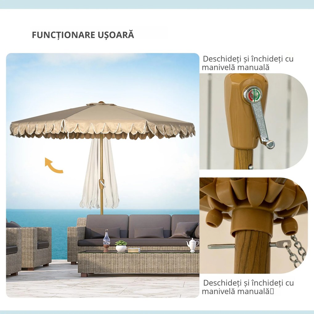 Outsunny Umbrela pentru gradina cu inclinare si manivela, Umbrela de exterior pentru masa cu acoperis dublu, kaki | Aosom Romania