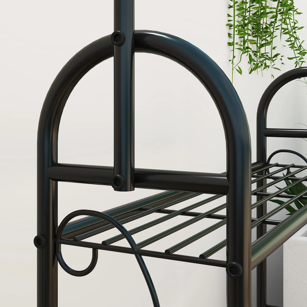 Outsunny Suport pentru Plante cu 3 Niveluri, cu Bară pentru Agățat și Cârlige, Raft Metalic pentru Ghivece și Flori, pentru Interior și Exterior, Balcon, Living, Dormitor, Negru | Aosom Romania