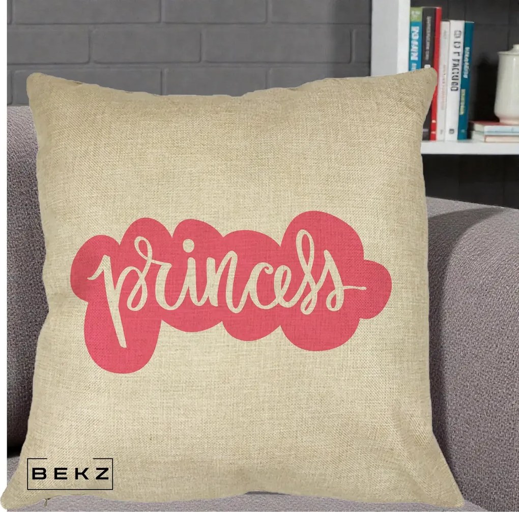Perna Decorativa Princess Text Roz, 40x40 cm, Crem, Husa Detasabila, Perna Inclusa, BEKZ®