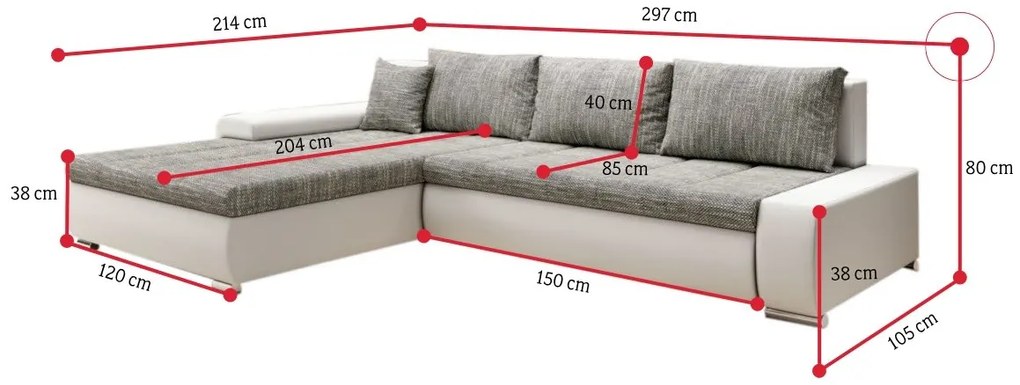Supermobel Coltar TOSCANIA C, 297x80x214, berlin 01/piele eco alba, dreapta