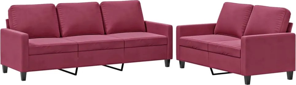 vidaXL Set canapele cu perne, 2 piese, roșu vin, catifea
