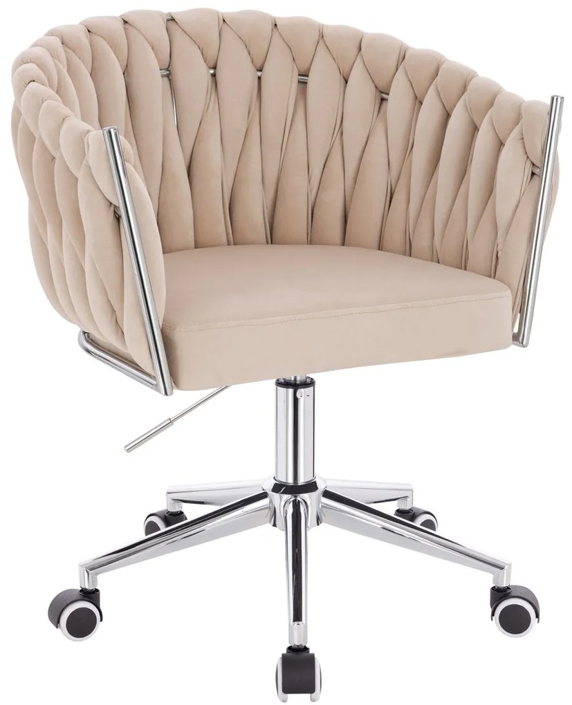 HR750K Scaun Crem din Catifea cu Bază Cromata