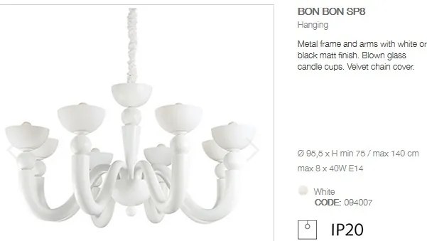 Candelabru elegant cu 8 brate BON BON SP8 BIANCO 094007