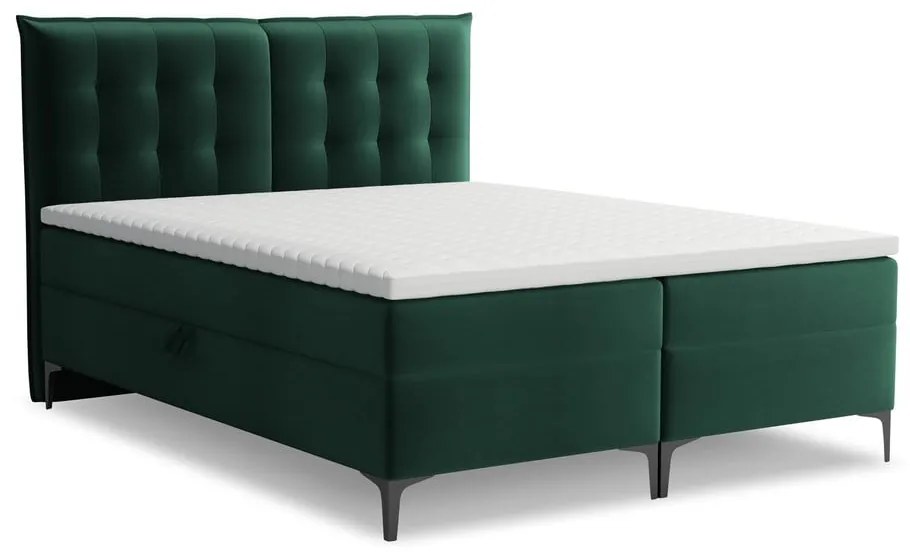 Pat boxspring verde închis cu spațiu de depozitare 180x200 cm Mikana – Makamii