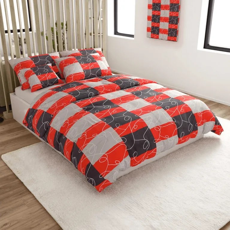 Lenjerie de pat din bumbac SQUARES BLEND rosie Dimensiune lenjerie de pat: 70 x 90 cm | 140 x 200 cm