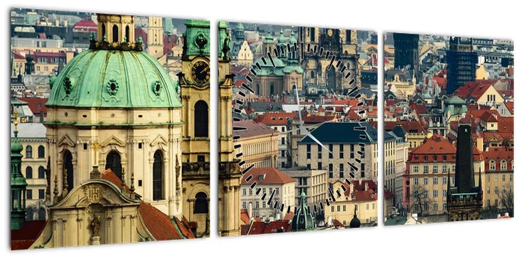 Tablou - Panorama din Praga (cu ceas) (90x30 cm)