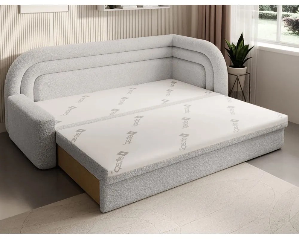 Canapea crem extensibilă/cu spațiu de depozitare cu tapițerie din țesătură bouclé cu colț pe partea dreaptă 223 cm Fabillo – ELTAP