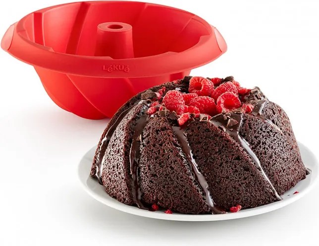 Forma pentru copt chec Lekue 1009480, Ø22x8 cm, 1 L, Silicon platinat, -60°C / +220°C, Rosu