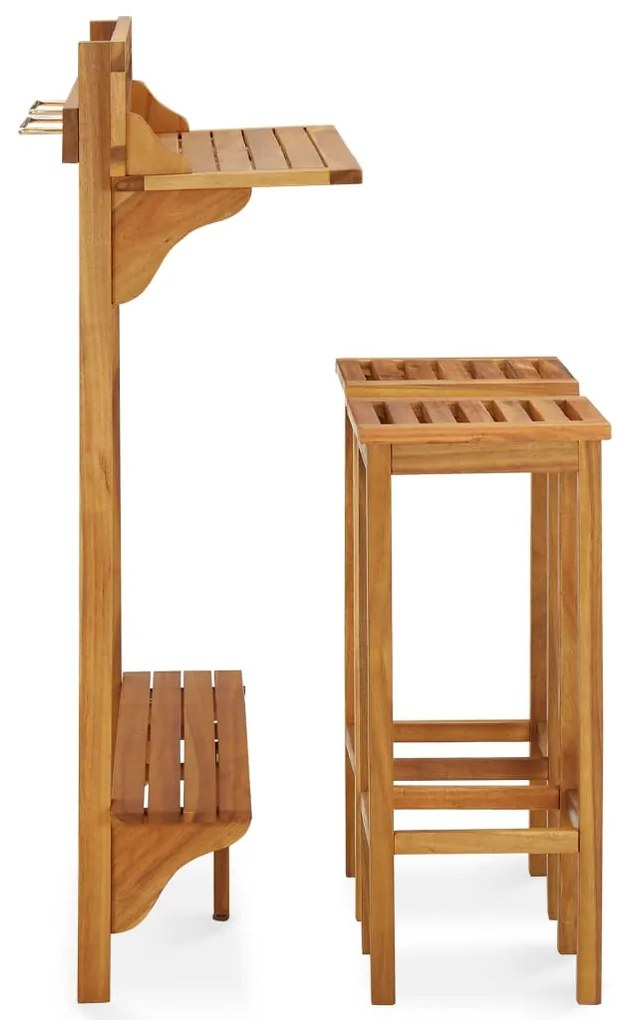 Set mobilier bar de balcon, 3 piese, lemn masiv de acacia Taburete de bar cu sezut patrat, 3