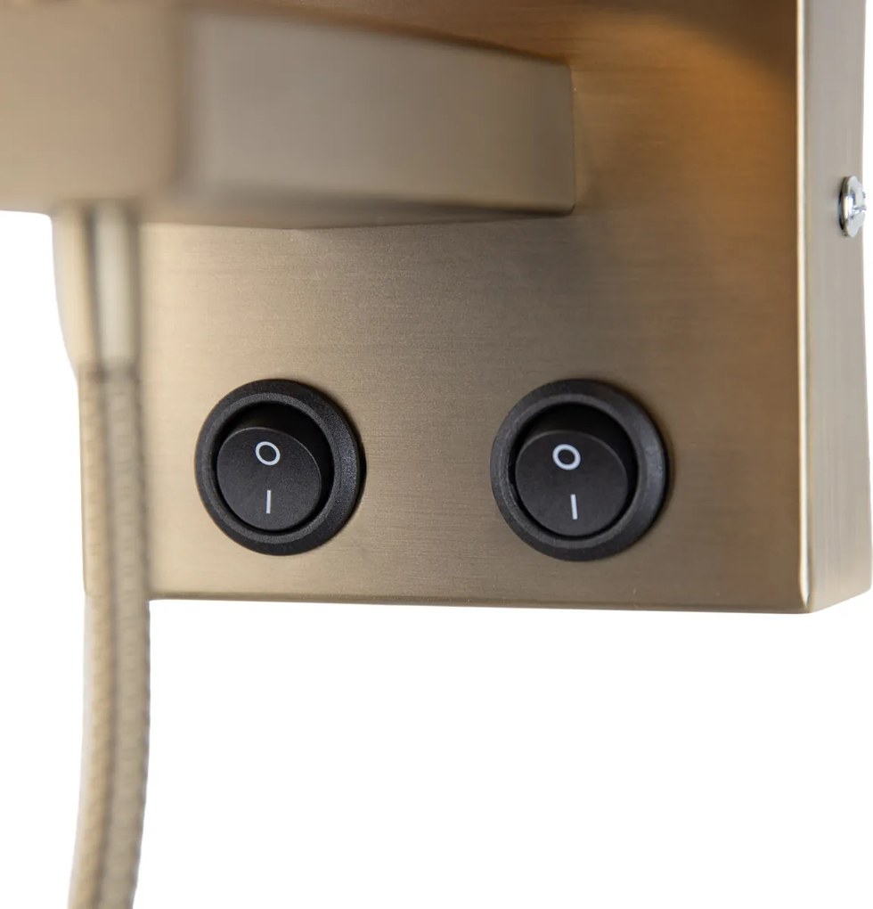 Wandlamp brons met flexarm en kap oranje met gouden binnenkant 18cm - Brescia Combi