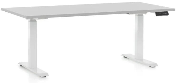 Masa inaltime reglabila OfficeTech D, 160 x 80 cm, bază albă, gri deschis