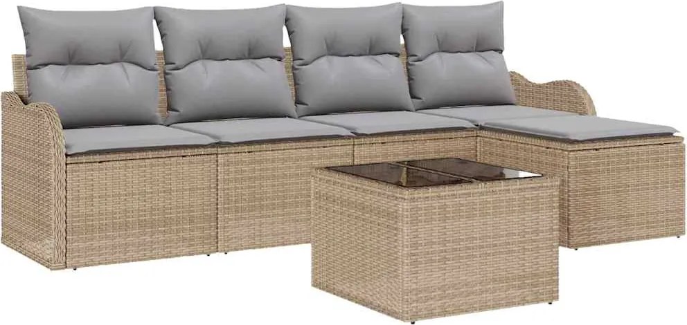 vidaXL Set de canapele pentru grădină cu pernă 6 pcs Negru Rattan poli