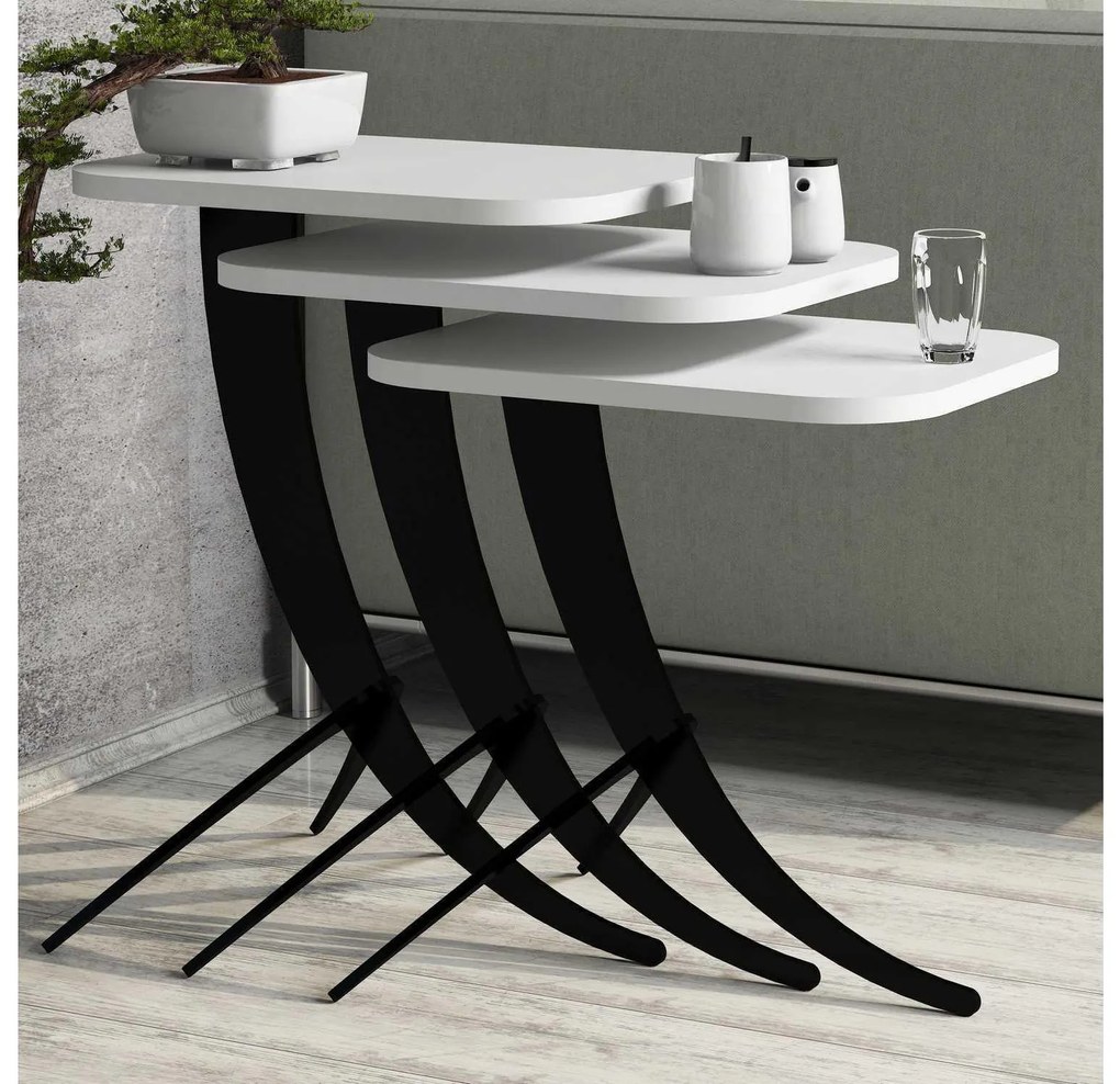 Set 3buc. măsuțe cafea Minuno (alb). 1094355