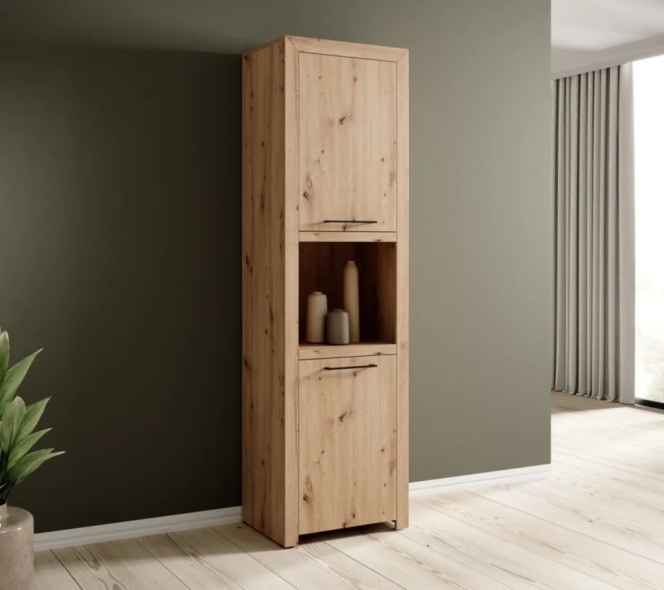 Dulap JANEZ – 58x40x200 cm – Stejar Artisan / Negru