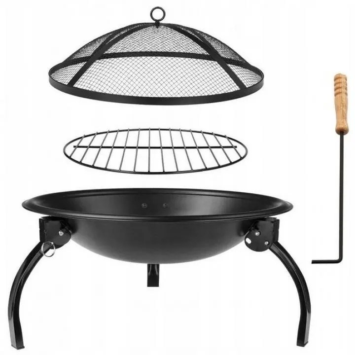 Focar de grădină cu capac negru, diametru 56 x39,5 cm