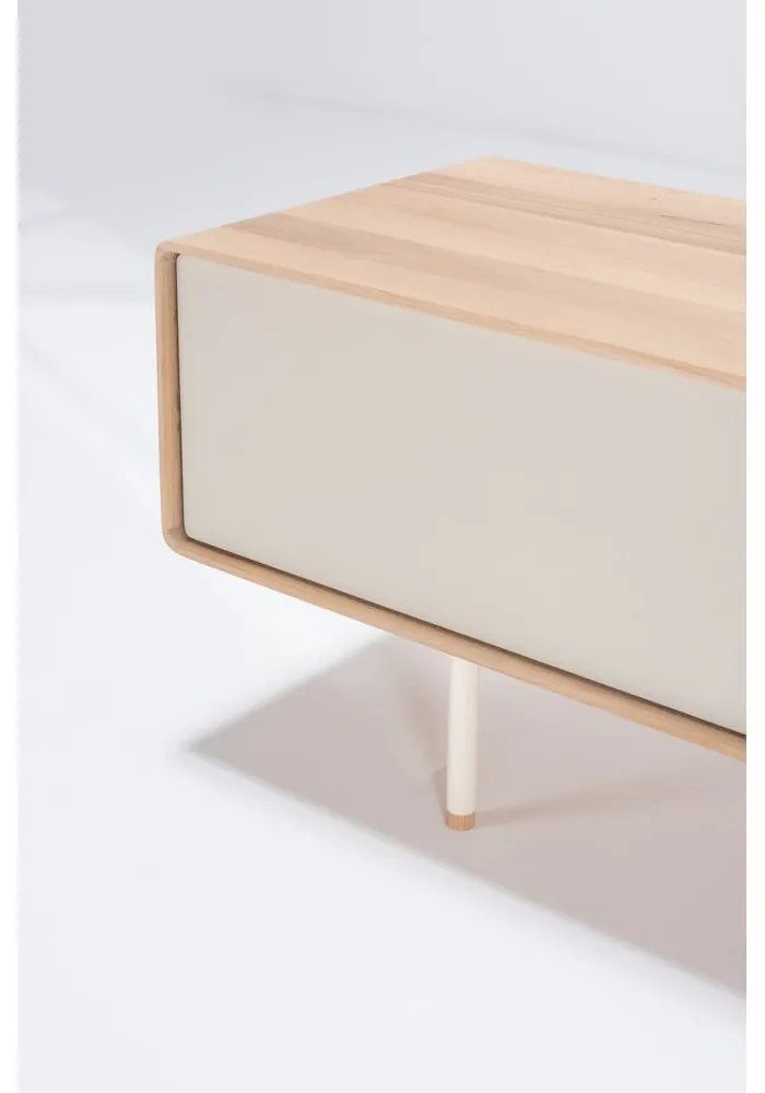 Comodă TV albă/în culoare naturală din lemn de stejar 200x48 cm Fina – Gazzda