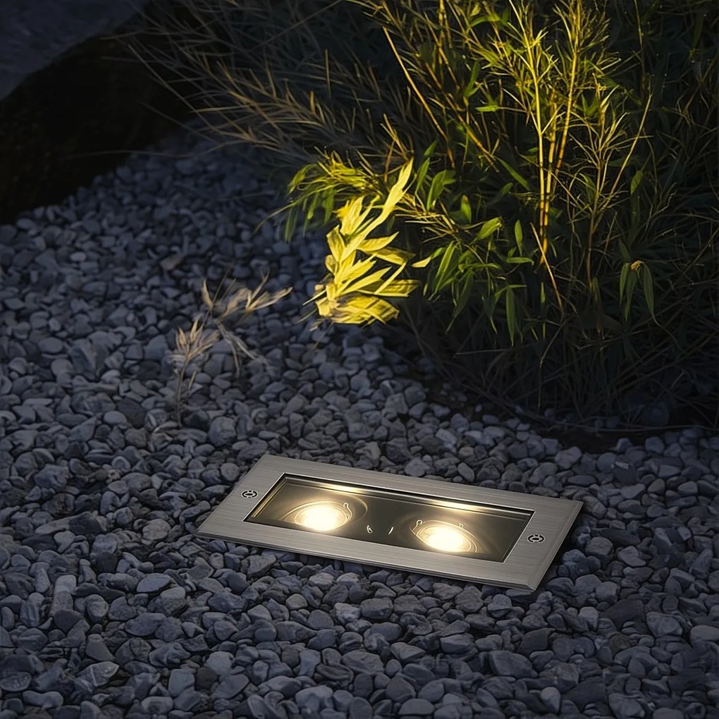 Spot modern de sol din oțel cu 2 lumini reglabile IP65 - Oneon