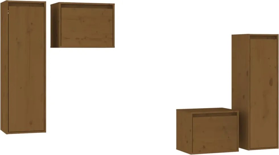 vidaXL Comode TV, maro miere, 4 buc., lemn masiv de pin