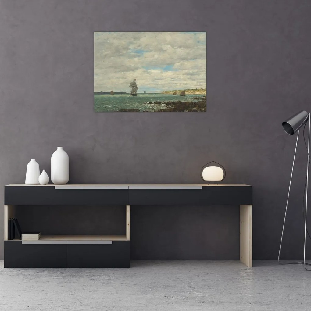Tablou pe sticlă - Eugène Boudin, Coast of Brittany, reproducere (70x50 cm)