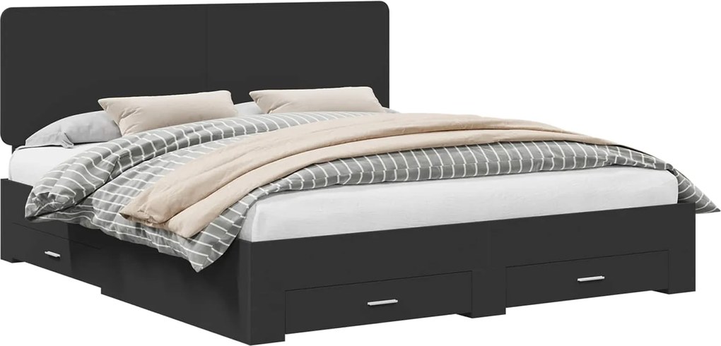 vidaXL Cadru de pat cu headboard Negru 200 x 200 cm Lemn compozit