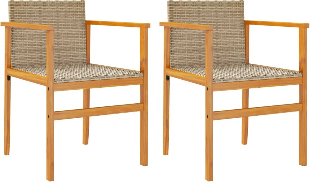 vidaXL Scaune de grădină cu perne, 2 buc., bej poliratan/lemn