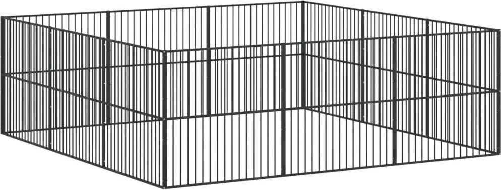 vidaXL Țarc pentru câini cu 12 panouri, negru, oțel galvanizat