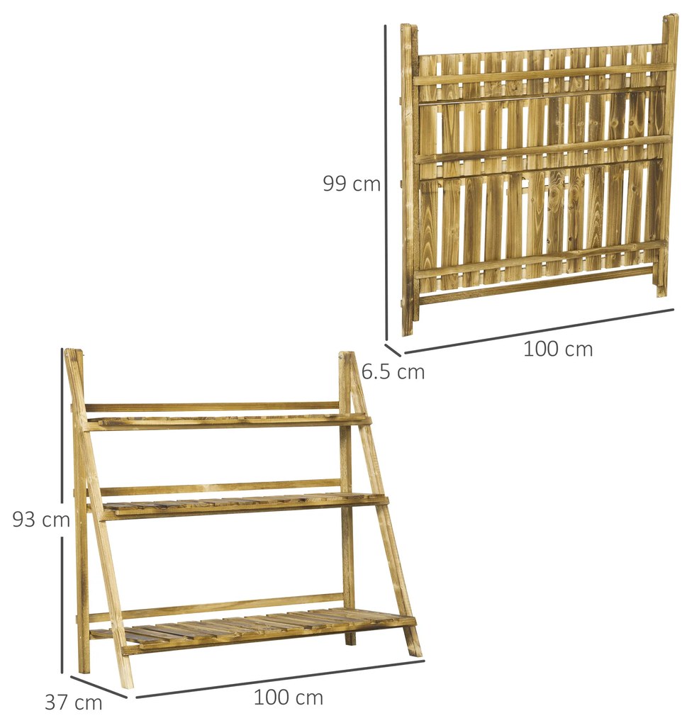 Scara Ghiveci Outsunny, cu 3 Etajere din lemn de Brad, 100x37x93cm | Aosom Romania