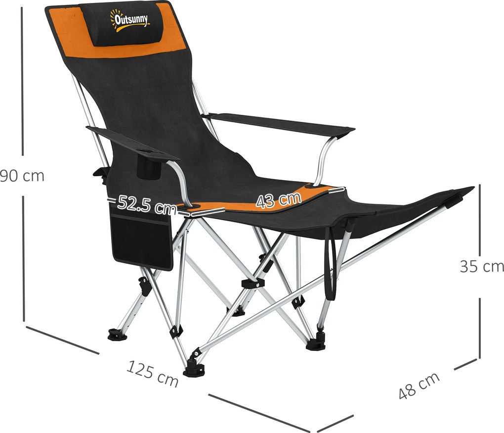 Outsunny Set de 2 Scaune de Camping Pliabile cu Suport pentru Picioare Detașabil, 82x100x88 cm, Negru | Aosom Romania