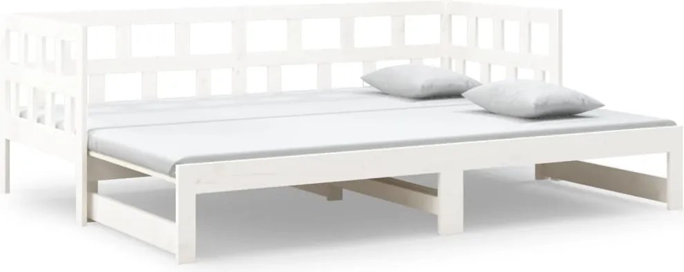 vidaXL Pat extensibil de zi, alb, 2x(90x200) cm, lemn masiv de pin