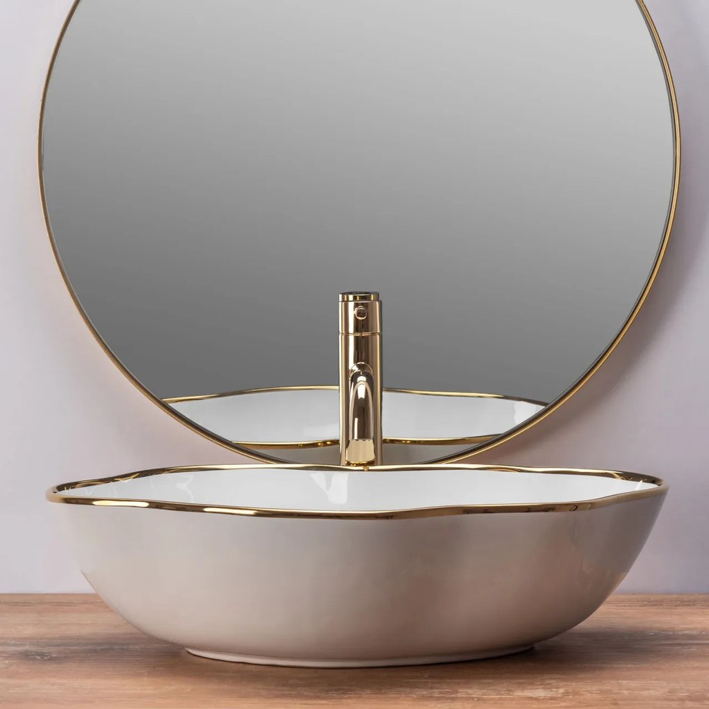 Lavoar Pearl Gold Edge ceramica sanitara alb – 51,5 cm