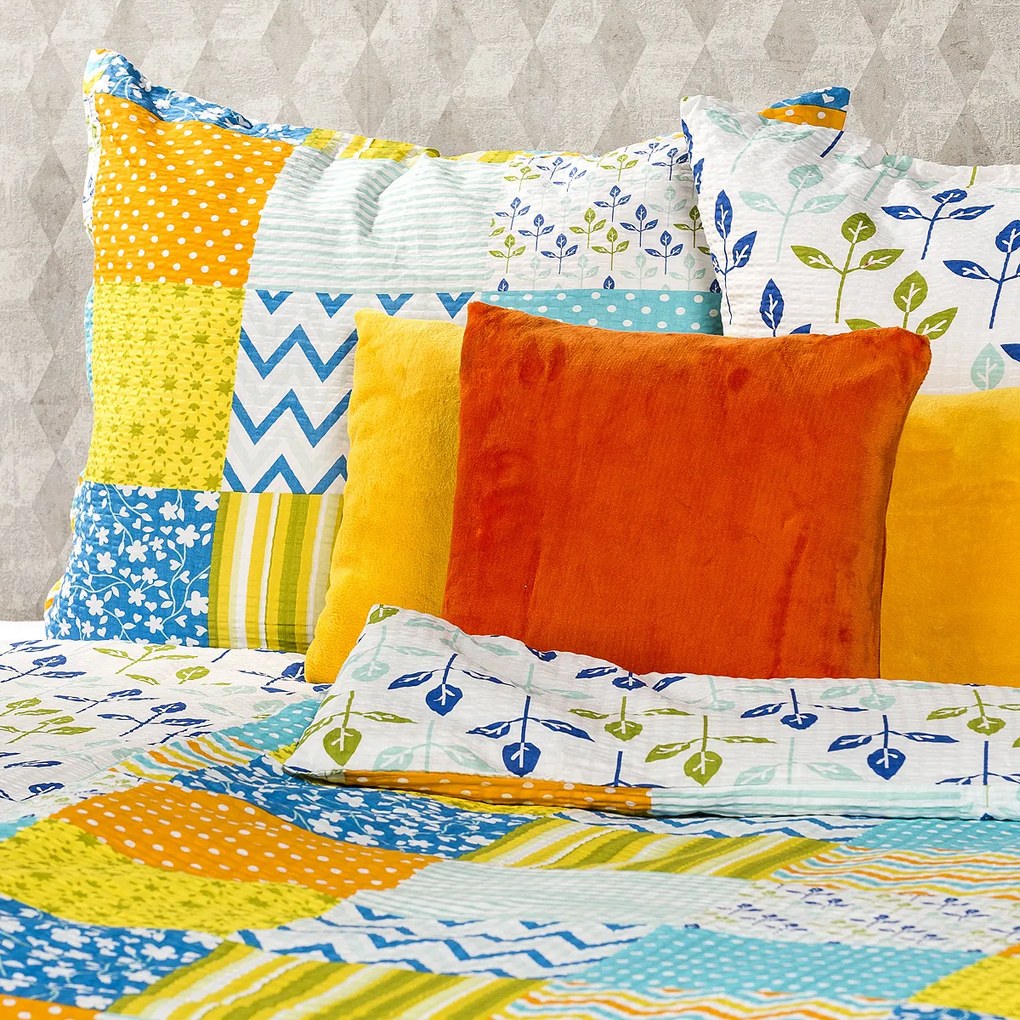 Lenjerie de pat bumbac crep 4Home Patchwork albastru,140 x 200 cm, 70 x 90 cm, 140 x 200 cm, 70 x 90 cm