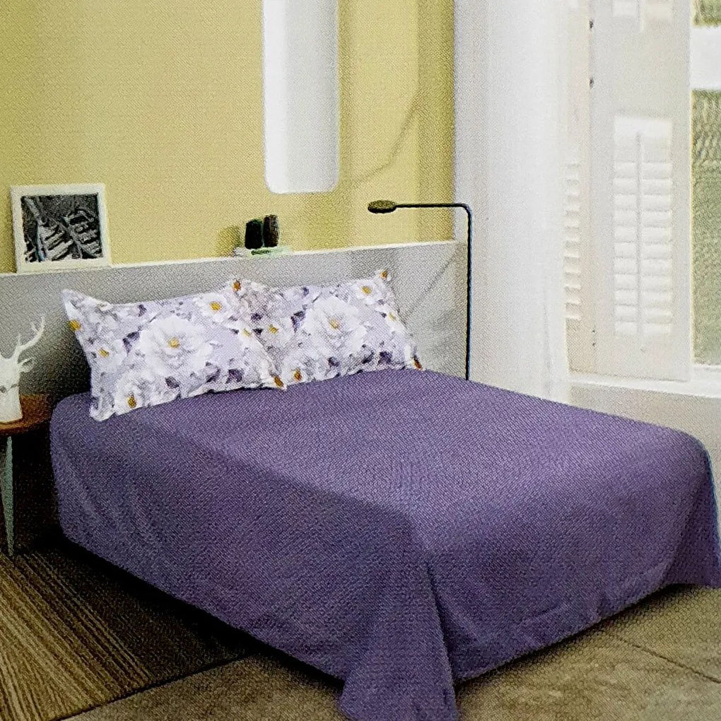 Lenjerie de pat 2 persoane, bumbac finet, 6 piese, 2 fete, mov, SP484