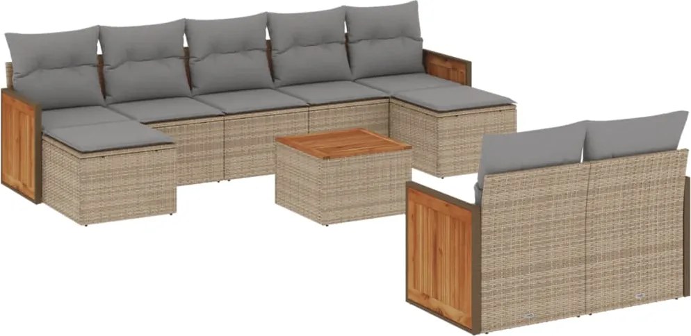 vidaXL Set canapele de grădină cu perne, 10 piese, bej, poliratan