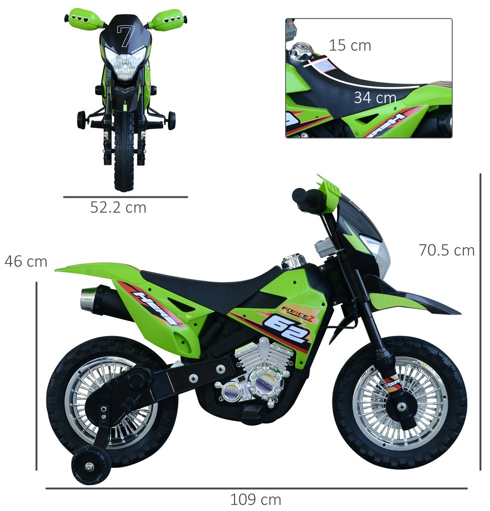 Motoreta MotoCross Electrica pentru Copii HOMCOM, 107x53x70cm | Aosom RO