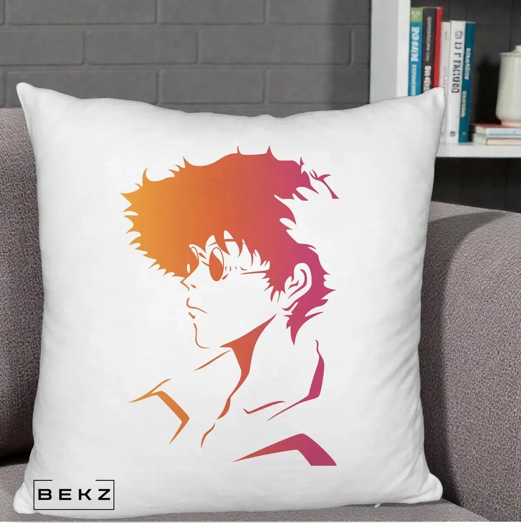 Perna Decorativa Cowboy Bebop Spike Silueta Gradient, 40x40 cm, Alb Pufos, Husa Detasabila, Perna Inclusa, BEKZ®