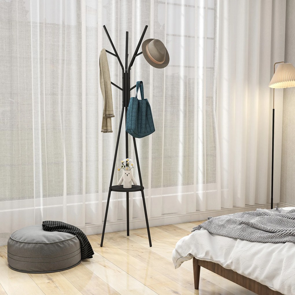 HOMCOM Cuier Vertical Modern de Podea pentru Hol, 45x45x180cm, Negru | Aosom Romania