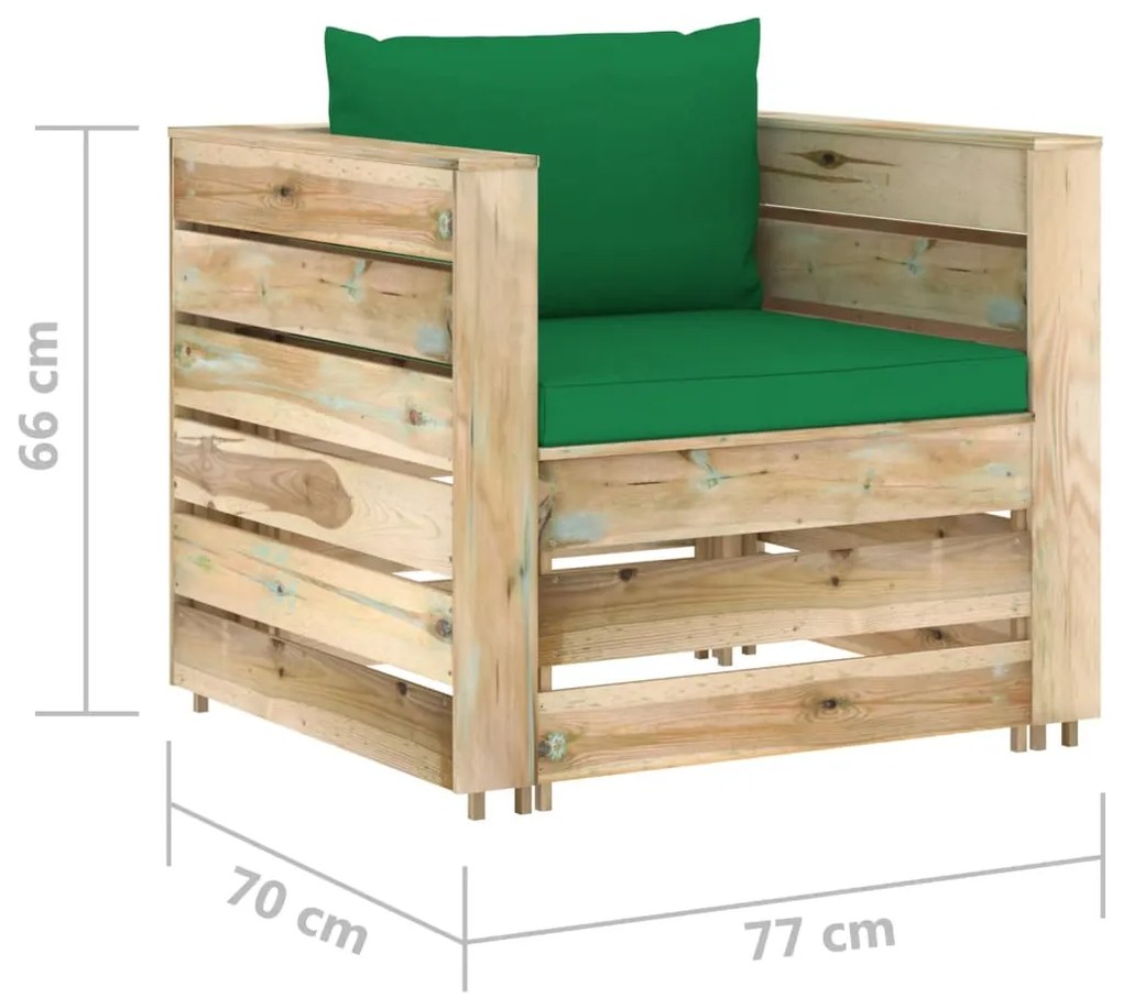 Set mobilier gradina cu perne, 2 piese, lemn tratat verde green and brown, 2