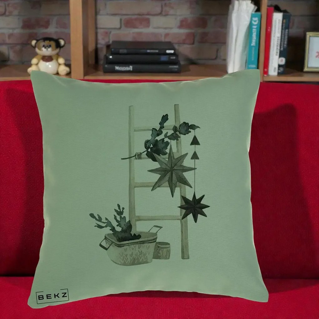 Perna Decorativa Scara Scandinavica cu Stele, 40x40 cm, Verde, Husa Detasabila, Perna Inclusa, BEKZ®