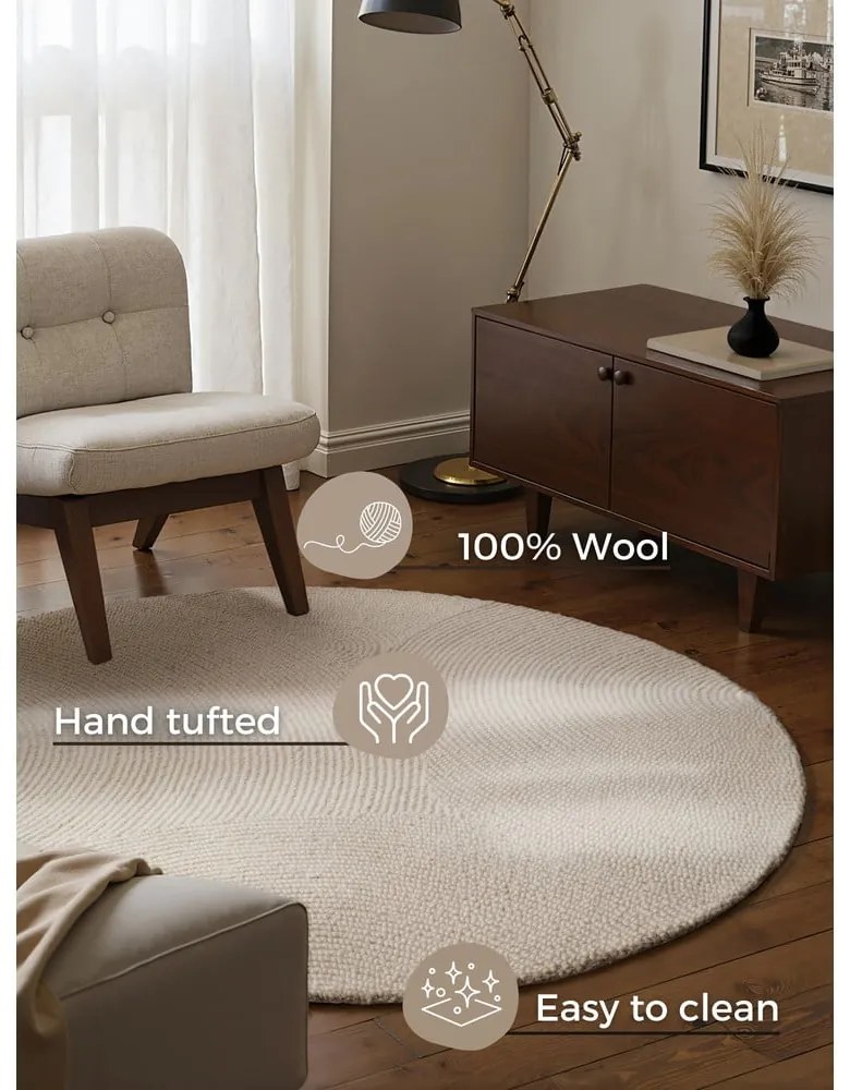 Covor în culoare naturală deschisă, țesut manual, rotund, din lână ø 150 cm Eleni Natural White – Hanse Home