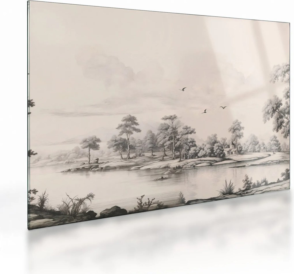 Tablou pe sticlă - Vintage peisaj desen peisaj (70x50 cm)