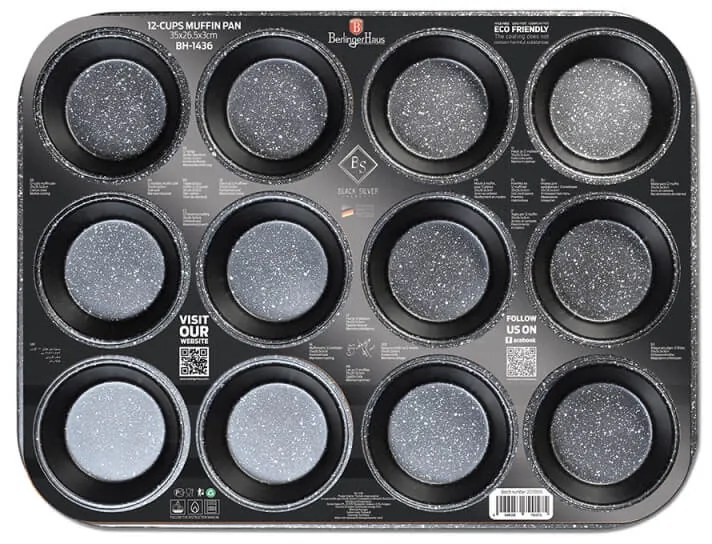 Tava pentru cuptor marmorata 12 briose 36x26 cm Black Silver Collection Berlinger Haus BH 1436