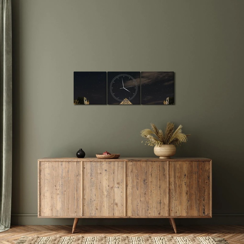 Tablou - Louvre nocturn (cu ceas) (90x30 cm)