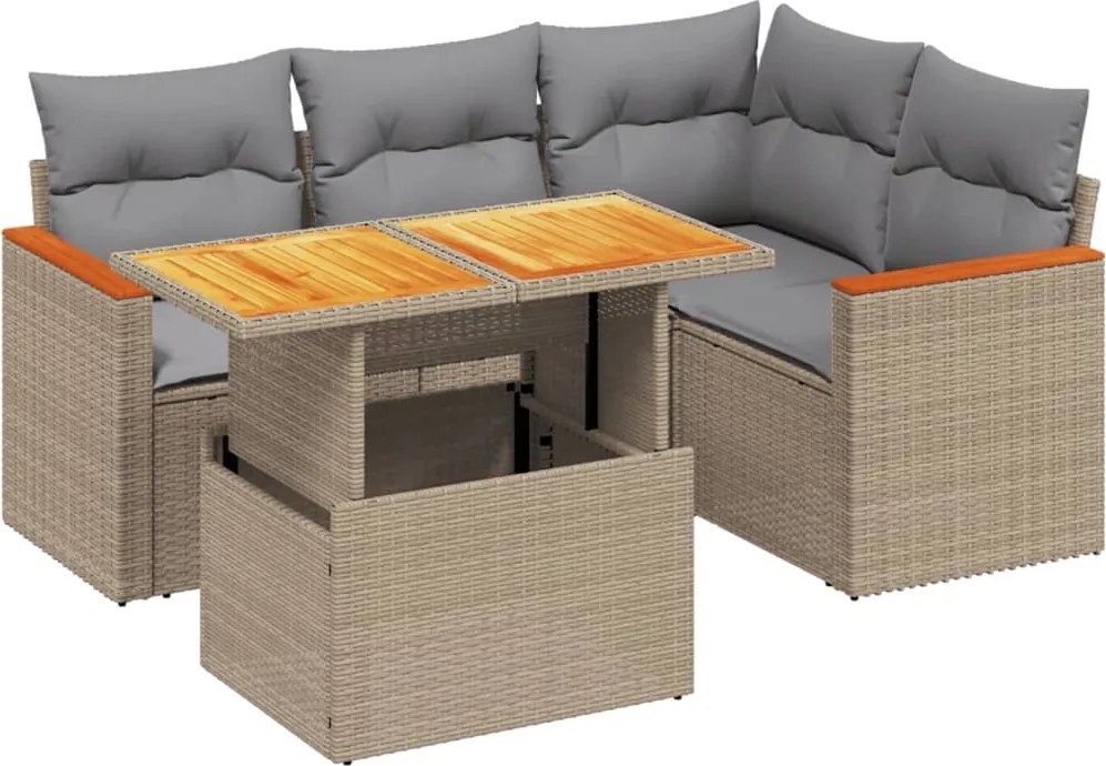 vidaXL Set canapele de grădină cu perne, 5 piese, bej, poliratan